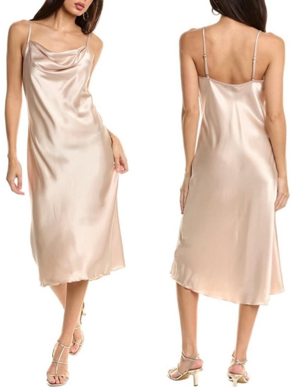 bebe Satin Cowl Neck Slip Dress in taupe